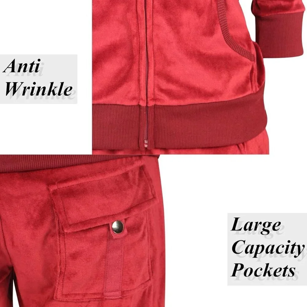 Versatile Women's Velour Sweat Suit in Wine - Ideal for Workouts & Relaxation